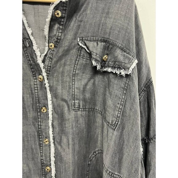 EASEL EXTRA Oversized Shirt Dress-Distressed Unique Statement Sleeves Grey Small - Picture 5 of 13